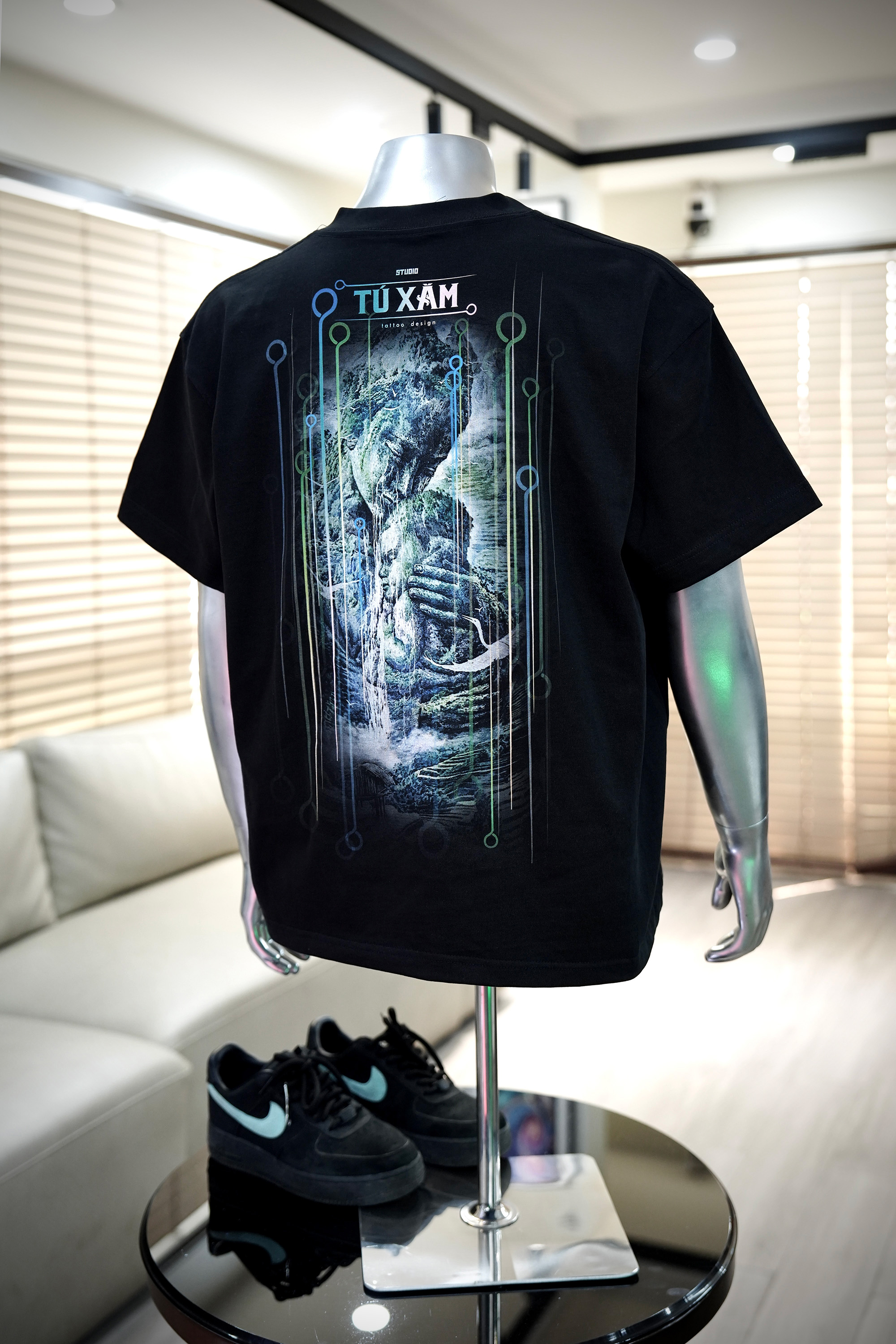 Áo thun TX03 - Người đàn bà hóa đá – form  boxy, cotton organic 300gsm, in DTG siêu thoáng, tattoo art cao cấp,  độc quyền Master Tú Đen