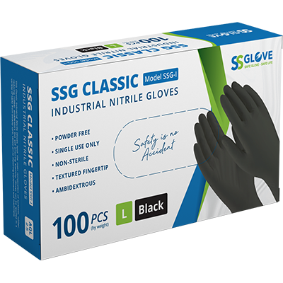 Găng tay y tế Nitrile SSGlove Đen 4.0g – Chuyên dụng Tattoo, Nhám đầu ngón & Độ bền cao