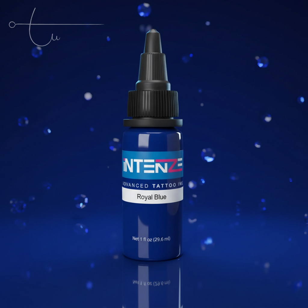 Mực xăm Intenze 1oz Royal Blue – mực xanh dương đậm, tươi rực, chuyên cho tattoo màu và blend khối lạnh