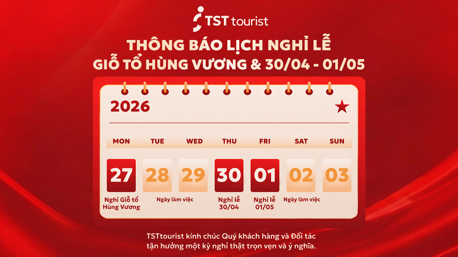Thông báo lịch nghỉ Lễ Giỗ Tổ Hùng Vương & 30/04 - 01/05