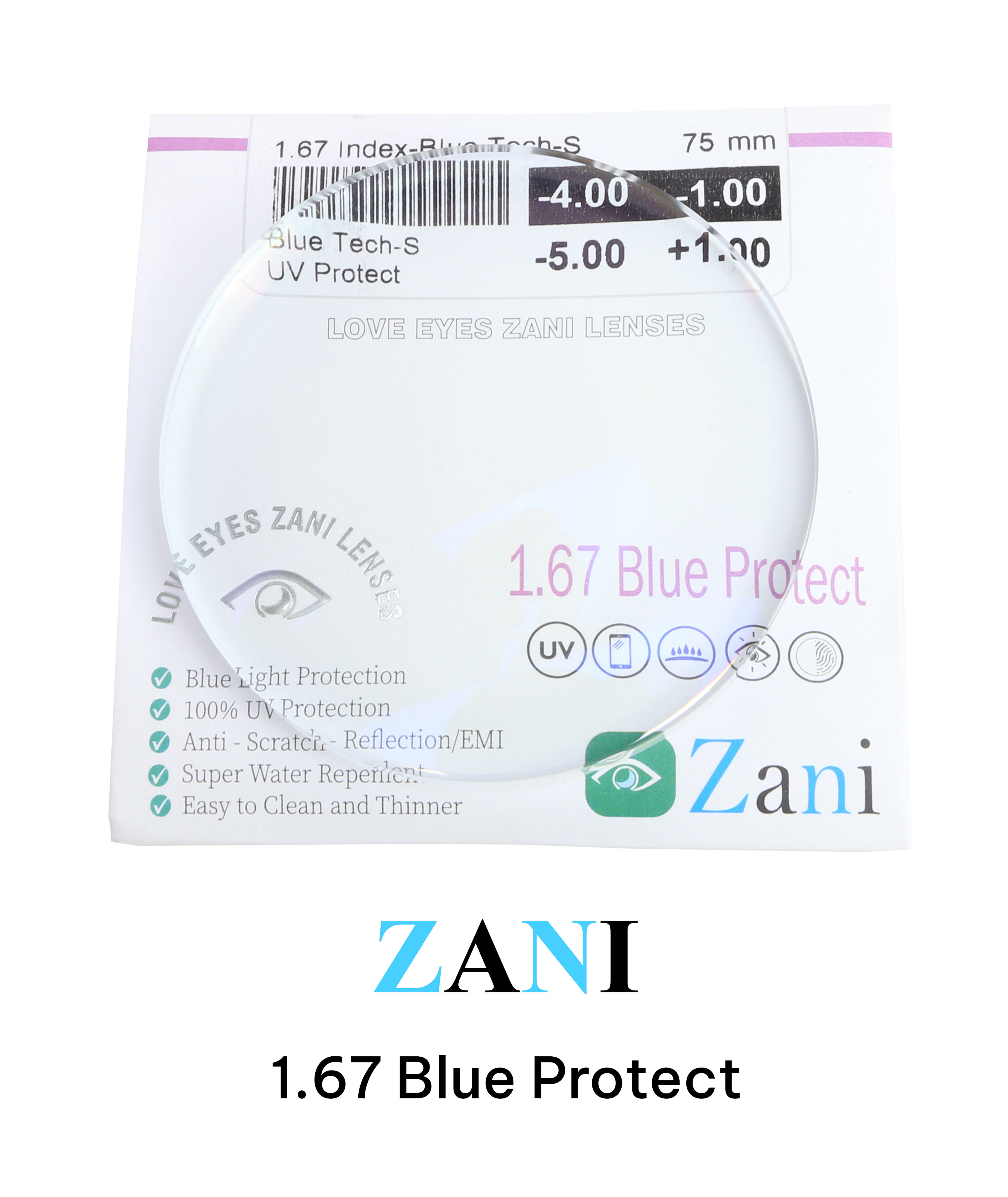 Tròng kính Zani 1.67 Blue Protect