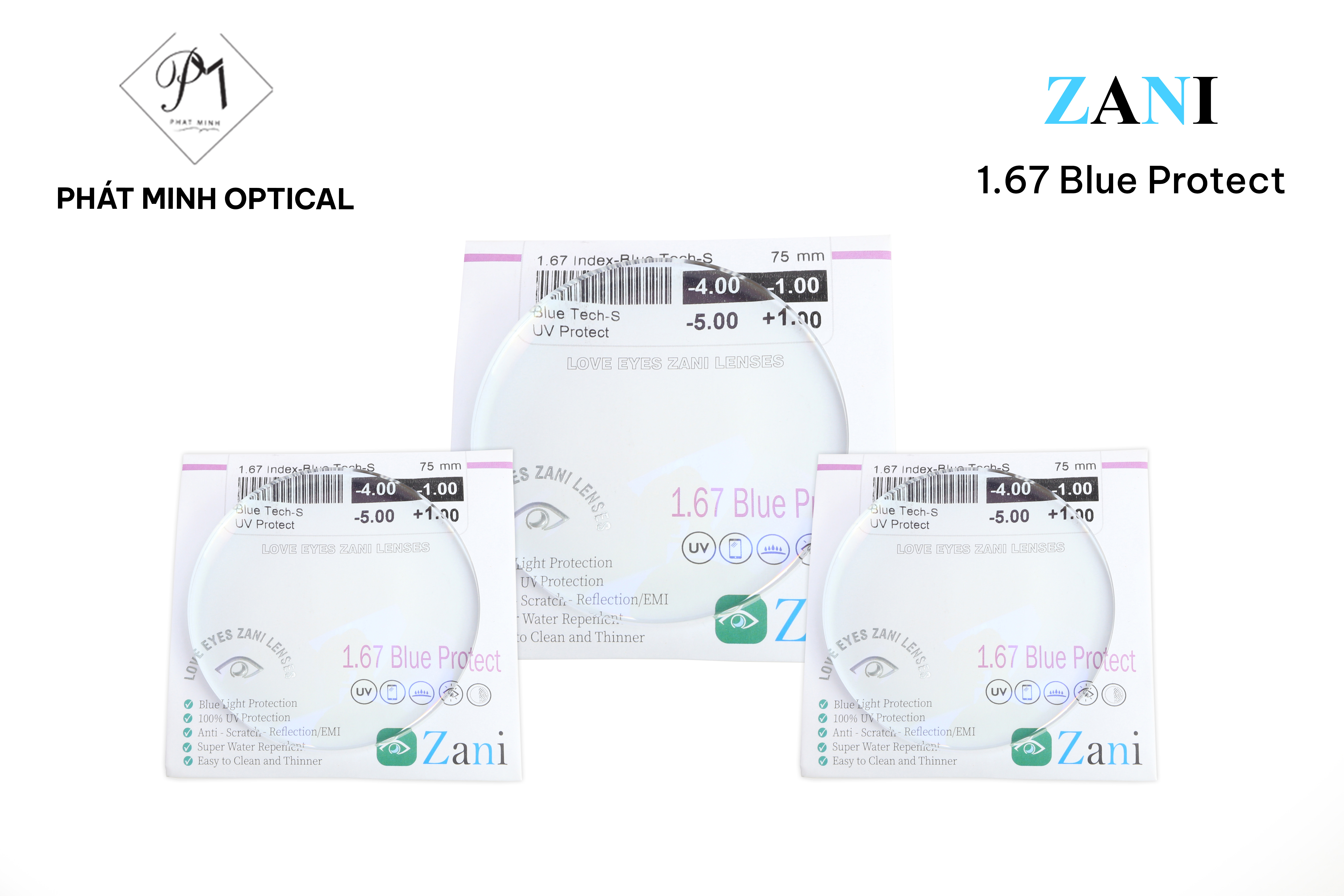 Tròng kính Zani 1.67 Blue Protect