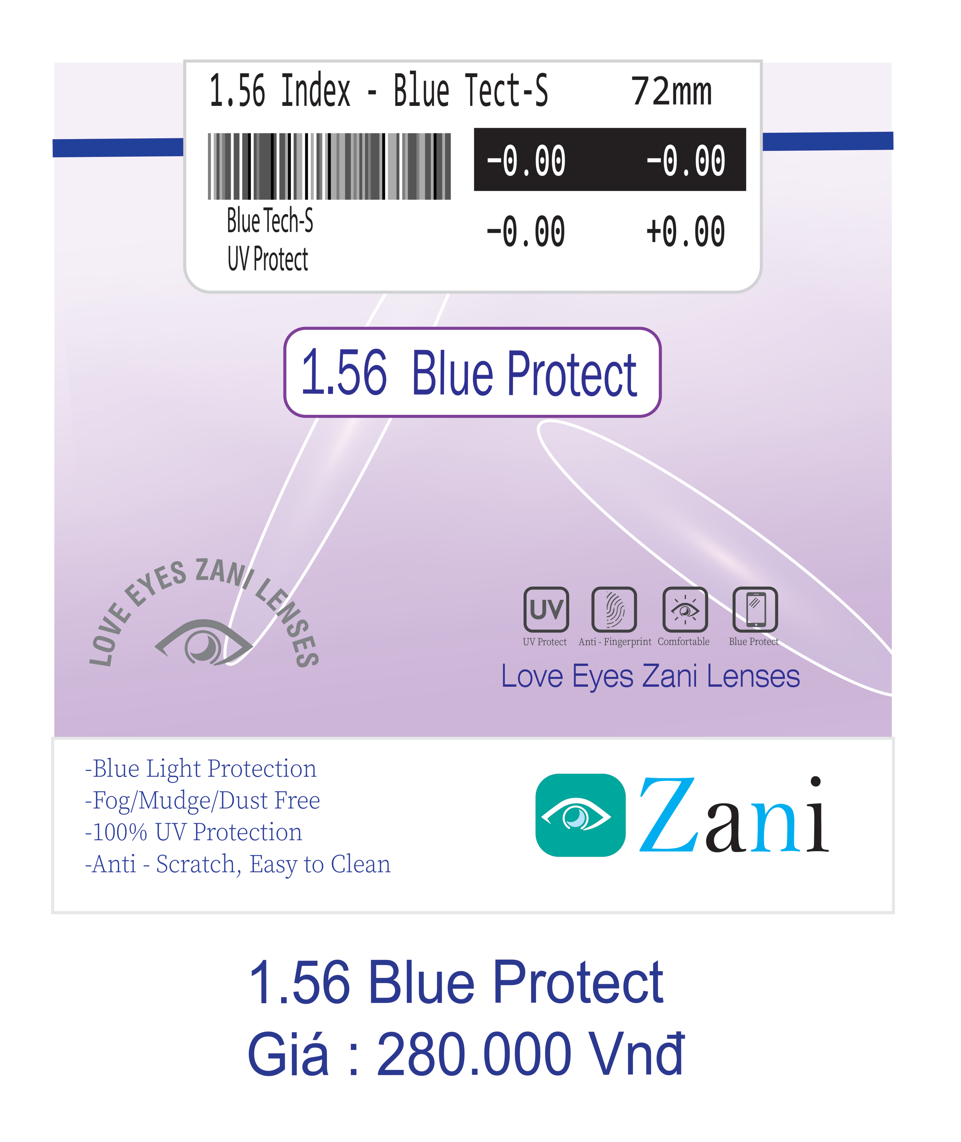 Tròng kính Zani 1.56 Blue Protect