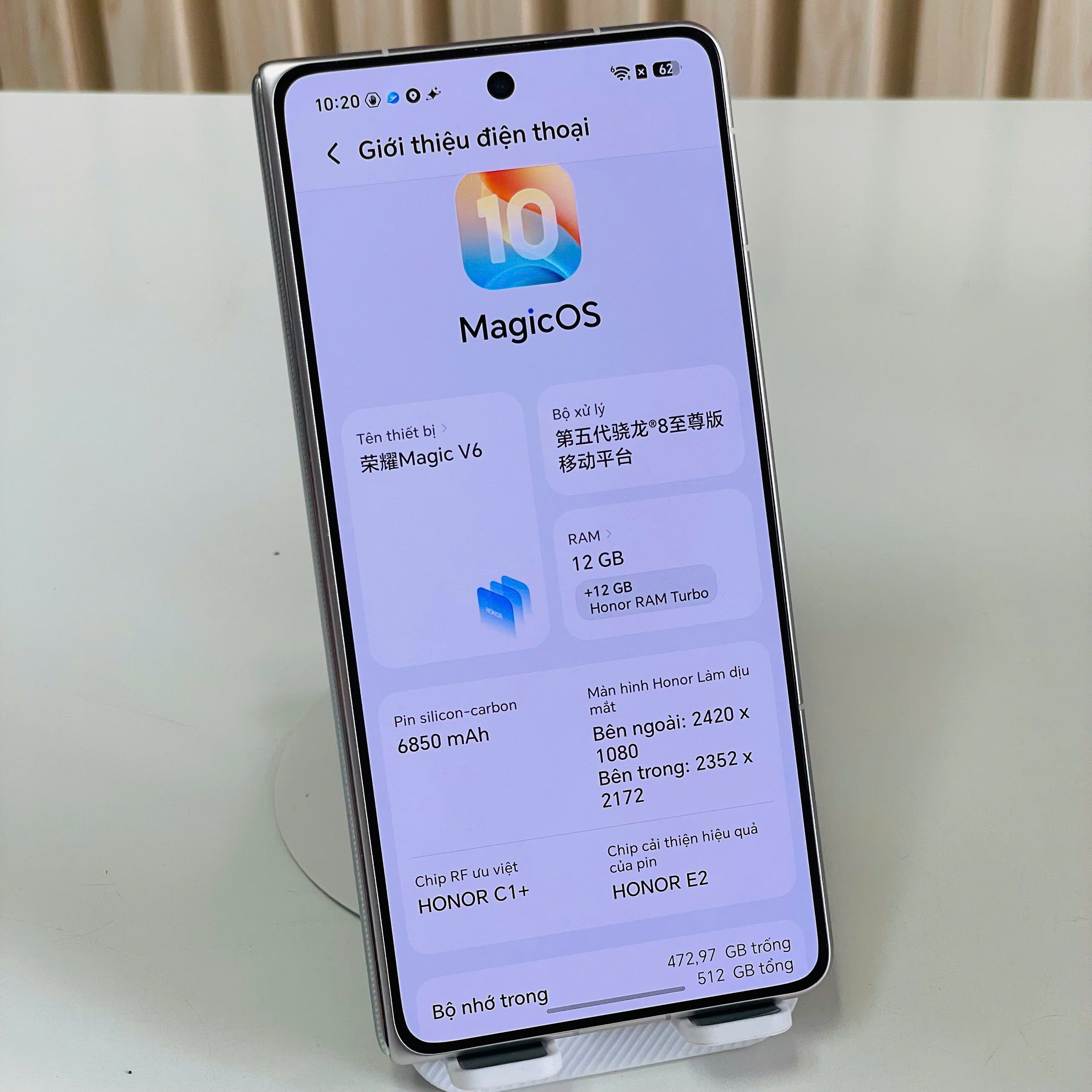 🔥 HONOR MAGIC V6 – 12GB/512GB Trắng Đẹp 99% Pin 100%