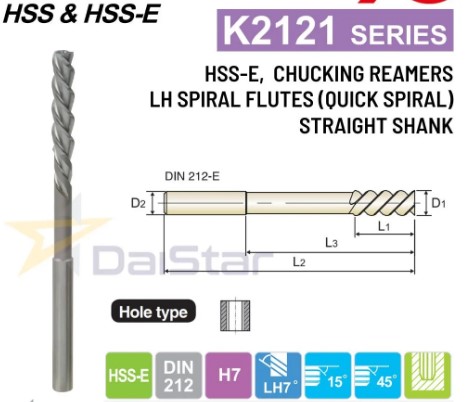 Dao doa xoắn K2121 YG-1 – Giải pháp doa lỗ chính xác, thoát phoi tối ưu