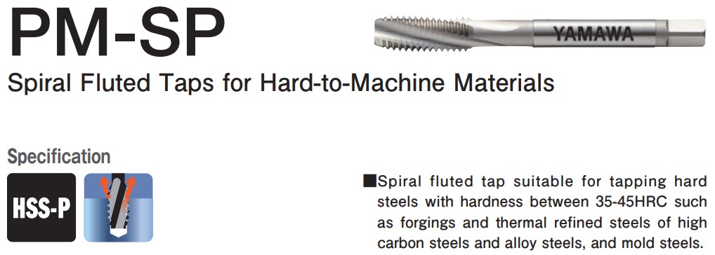 Mũi taro xoắn PM-SP Yamawa – Giải pháp taro thép cứng 25–45HRC, lỗ bít hiệu suất cao