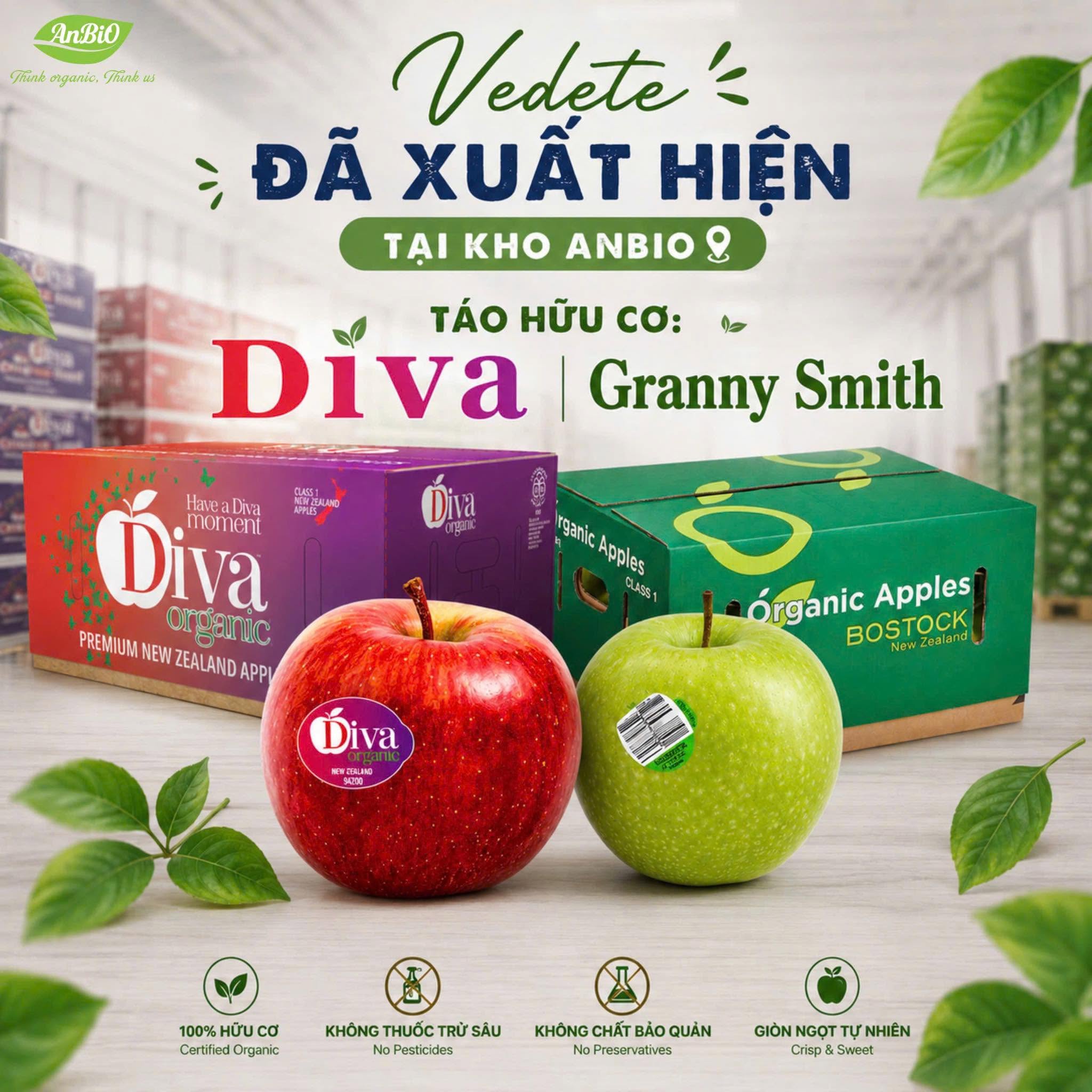 táo hữu cơ diva và granny smith