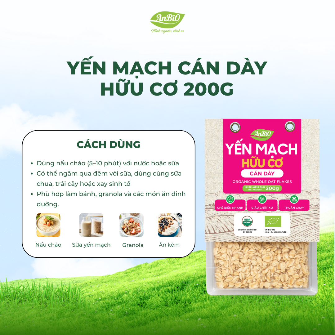 Yến mạch cán dày hữu cơ AnBiO 200g