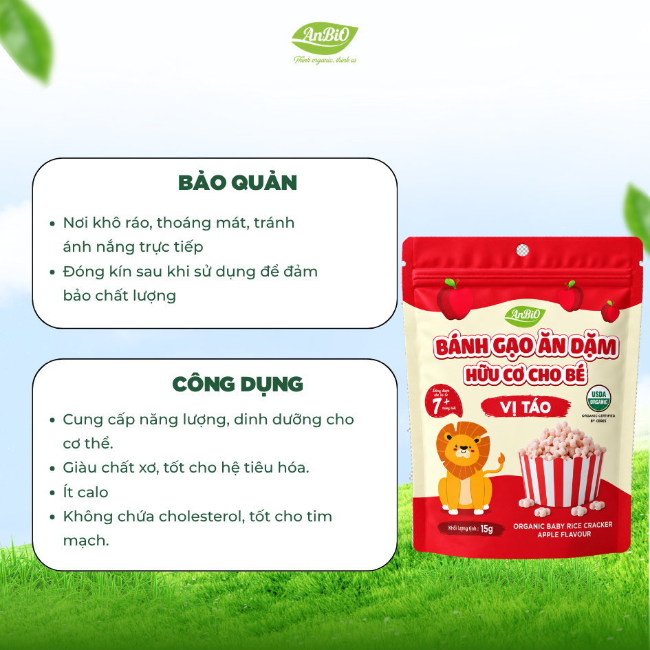 Bánh gạo hữu cơ AnBiO vị táo  15g