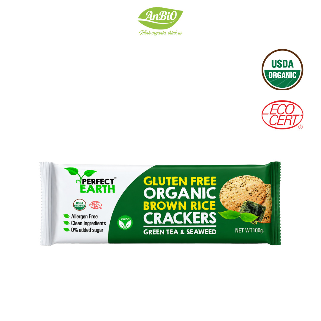 Perfect Earth Bánh gạo hữu cơ vị trà xanh rong biển 100g