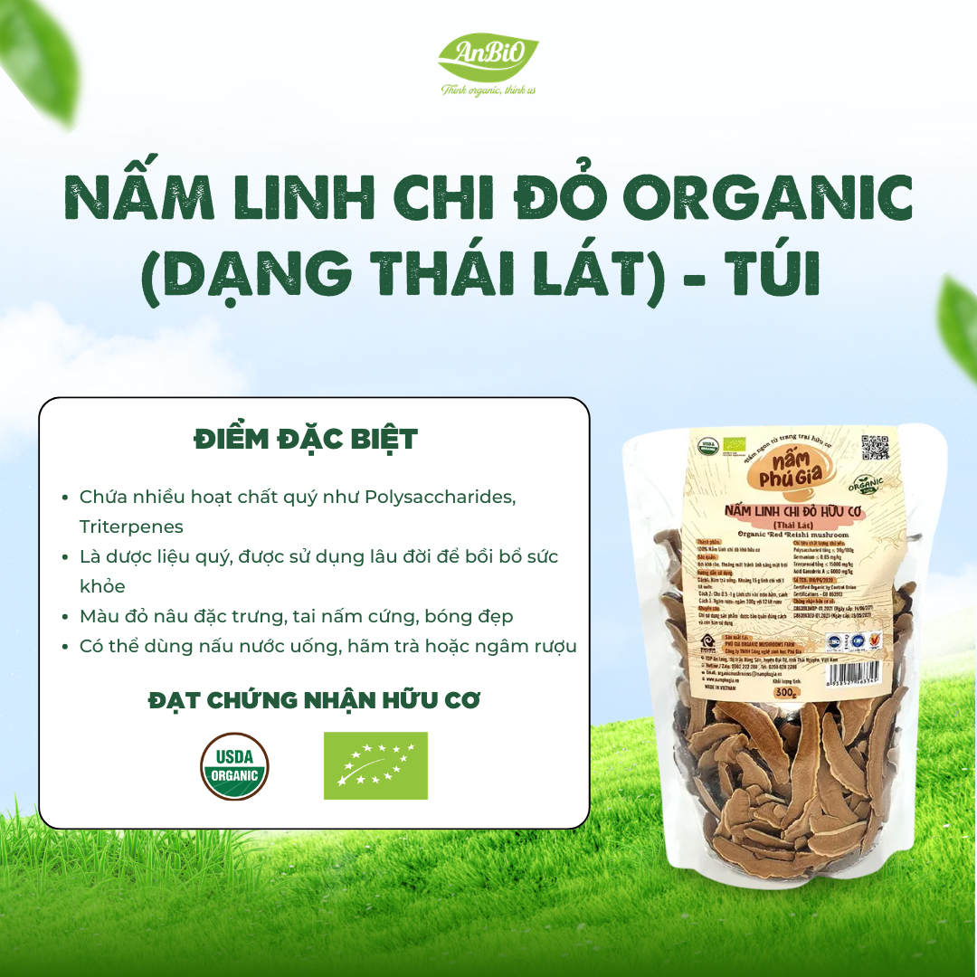 Nấm linh chi đỏ Organic thái lát (túi)
