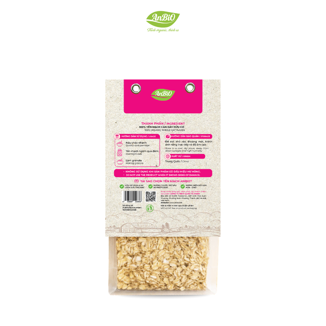 Yến mạch cán dày hữu cơ AnBiO 450g
