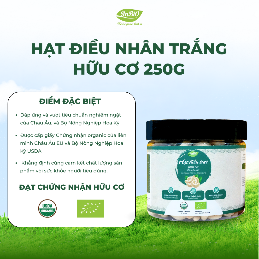 Hạt điều nhân trắng hữu cơ - 250gr