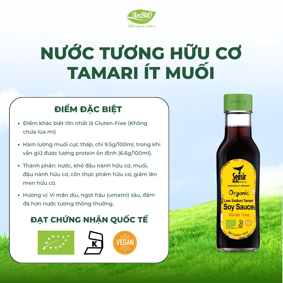 Nước tương hữu cơ tamari ít muối Seasir 152ml