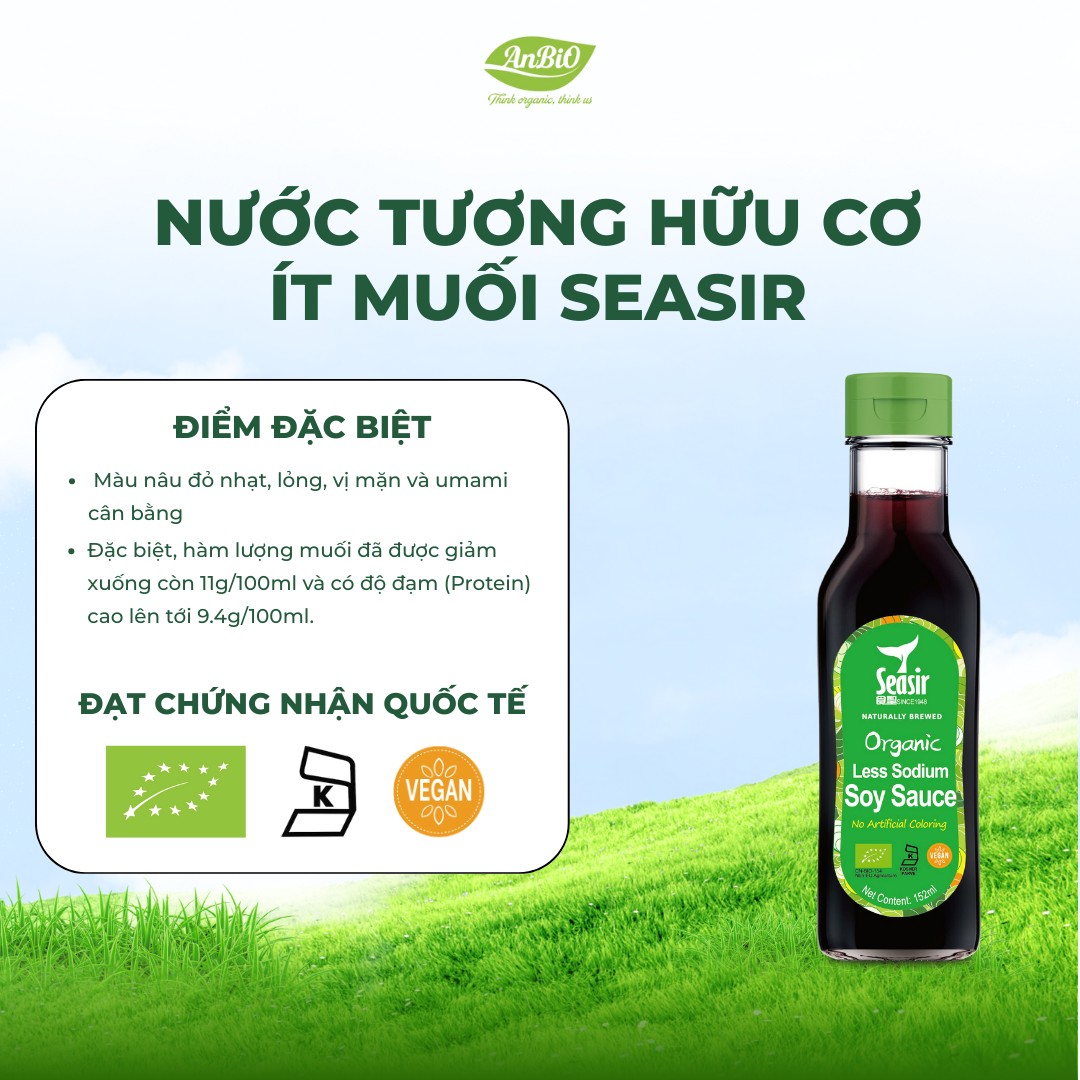Nước tương hữu cơ ít muối Seasir 152ml