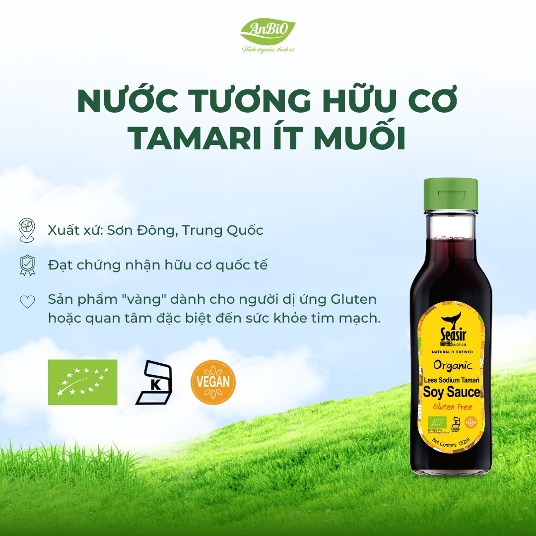 Nước tương hữu cơ tamari ít muối Seasir 152ml