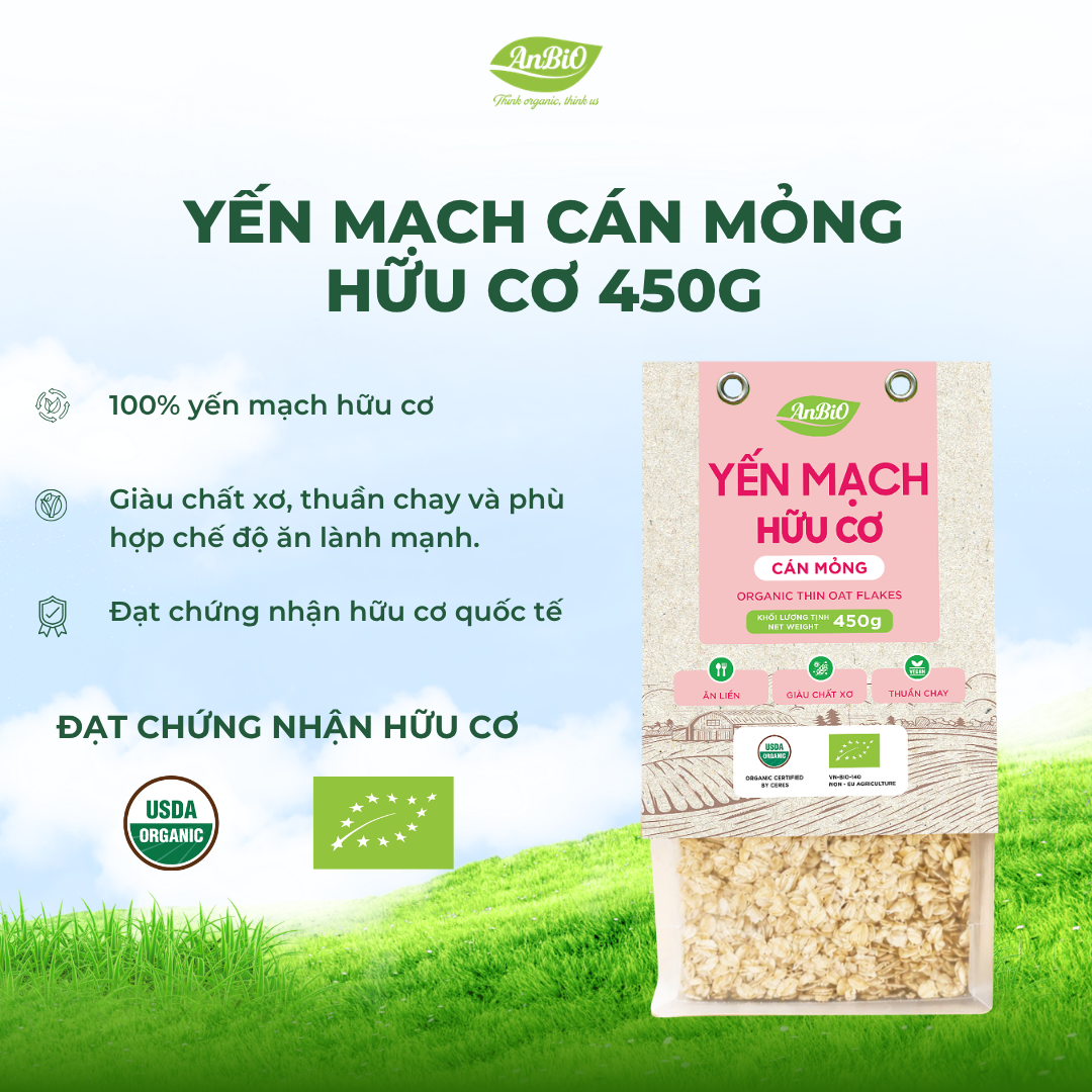 Yến mạch cán mỏng hữu cơ AnBiO 450g