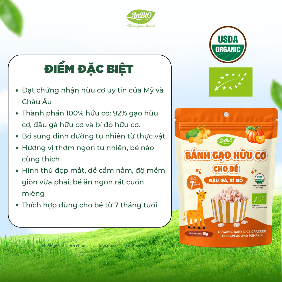Bánh gạo hữu cơ AnBiO Vị Đậu gà - Bí đỏ 15g