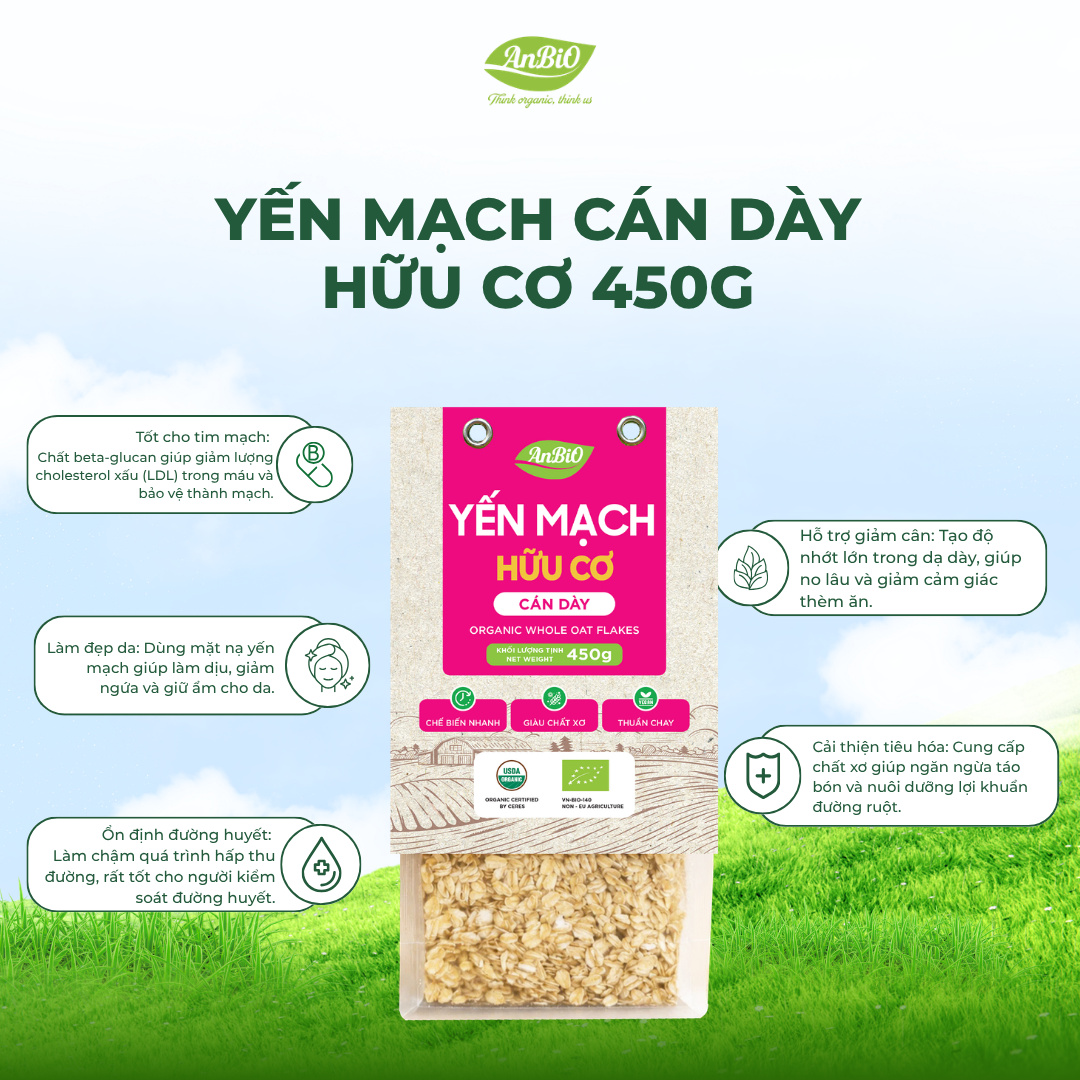 Yến mạch cán dày hữu cơ AnBiO 450g