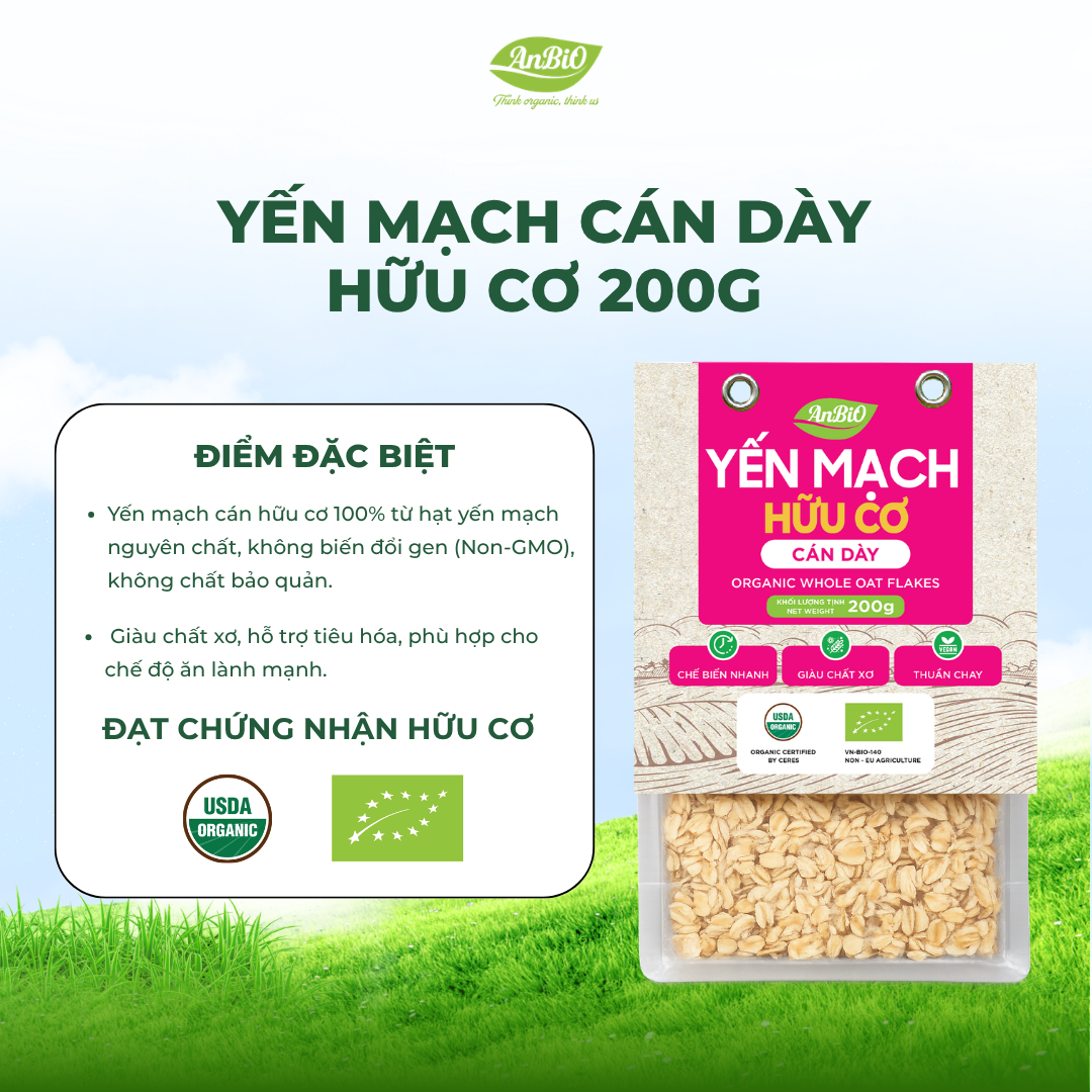 Yến mạch cán dày hữu cơ AnBiO 200g