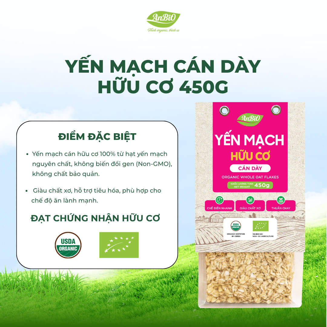 Yến mạch cán dày hữu cơ AnBiO 450g