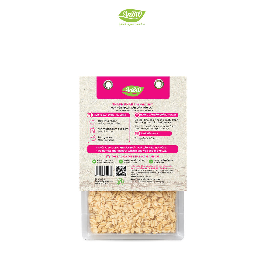 Yến mạch cán dày hữu cơ AnBiO 200g