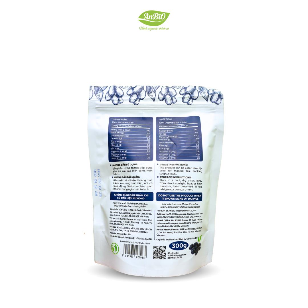 Táo đen hữu cơ (BLACK JUJUBE) Anbio 300g