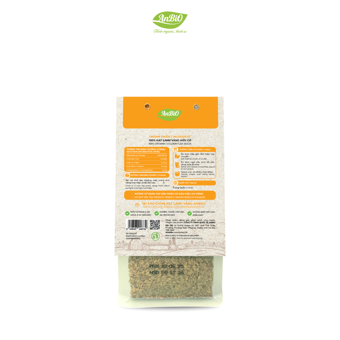 Hạt lanh vàng hữu cơ Anbio 200g (Gói)