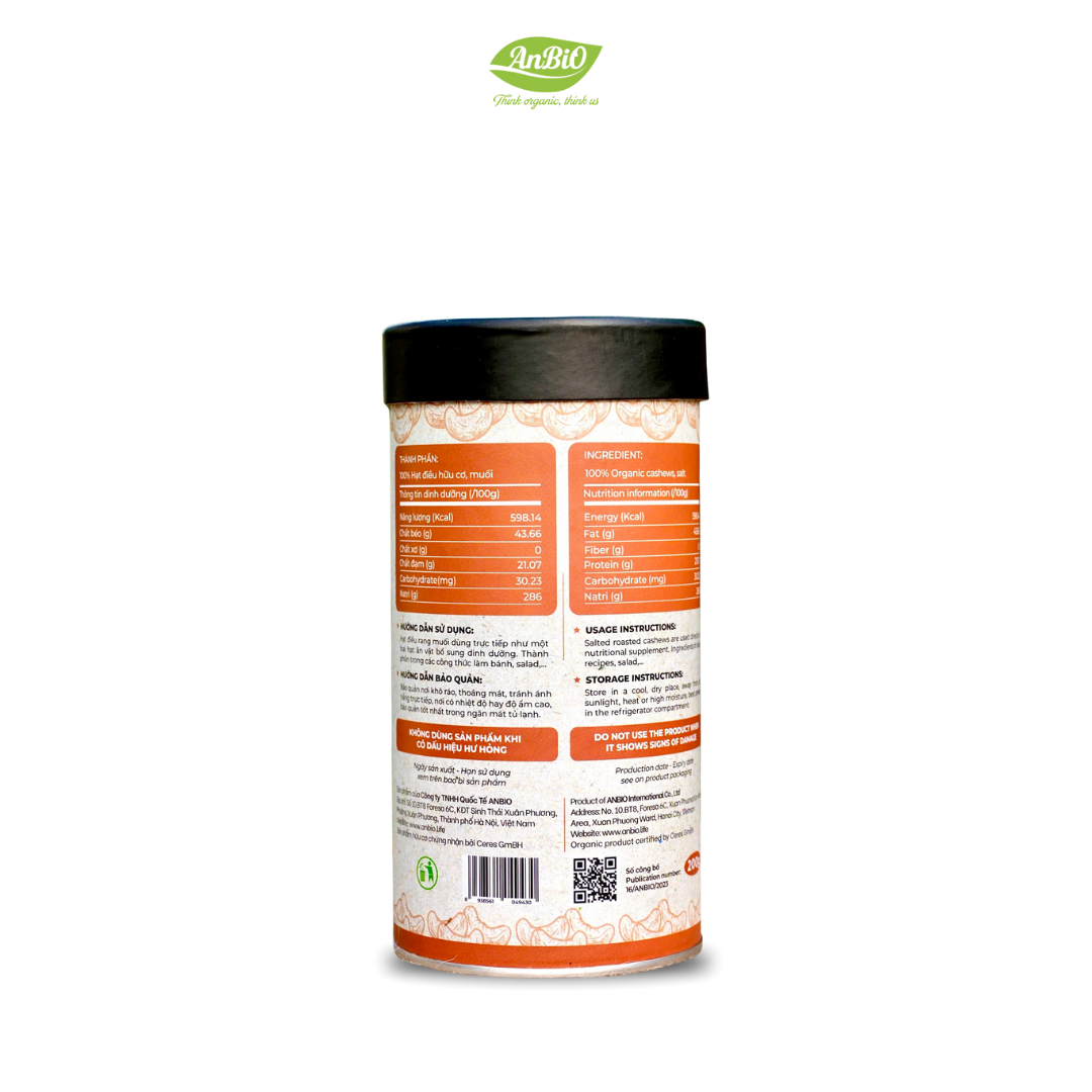 Hạt điều rang muối không vỏ Anbio - 200g (Hộp tròn)