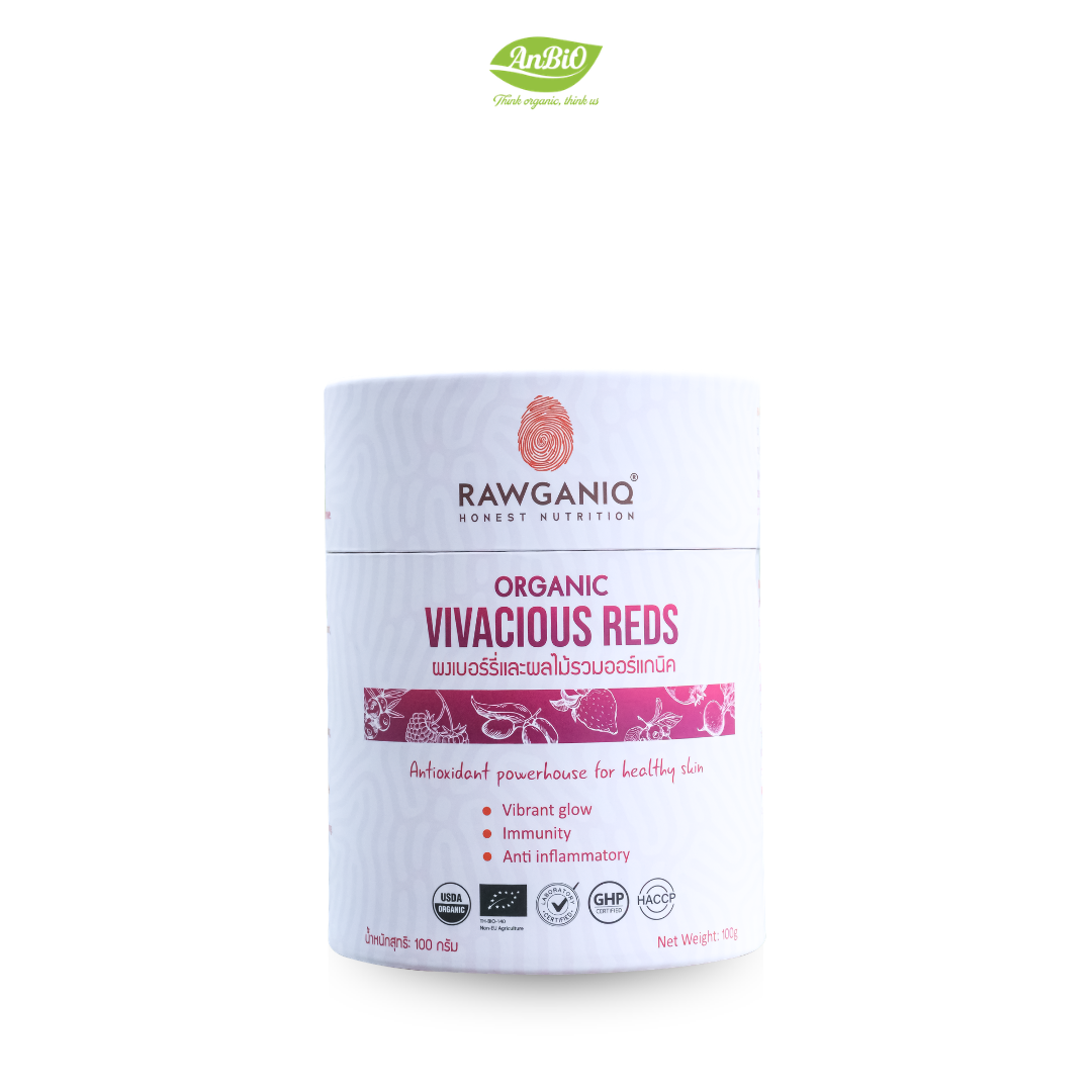 Hỗn hợp 12 loại bột trái cây và quả mọng hữu cơ 100g Rawganiq (VIVACIOUS REDS)