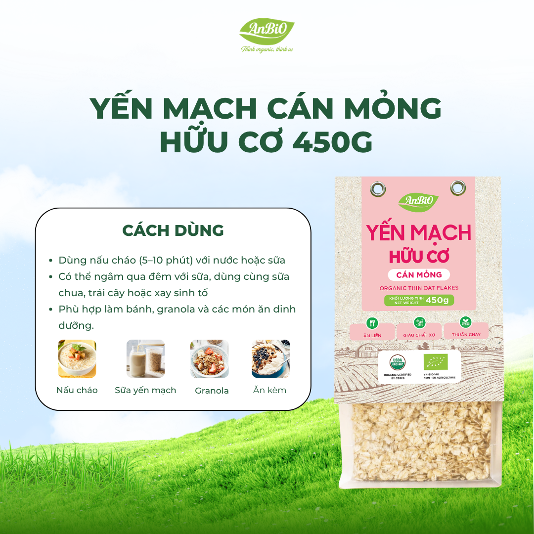 Yến mạch cán mỏng hữu cơ AnBiO 450g