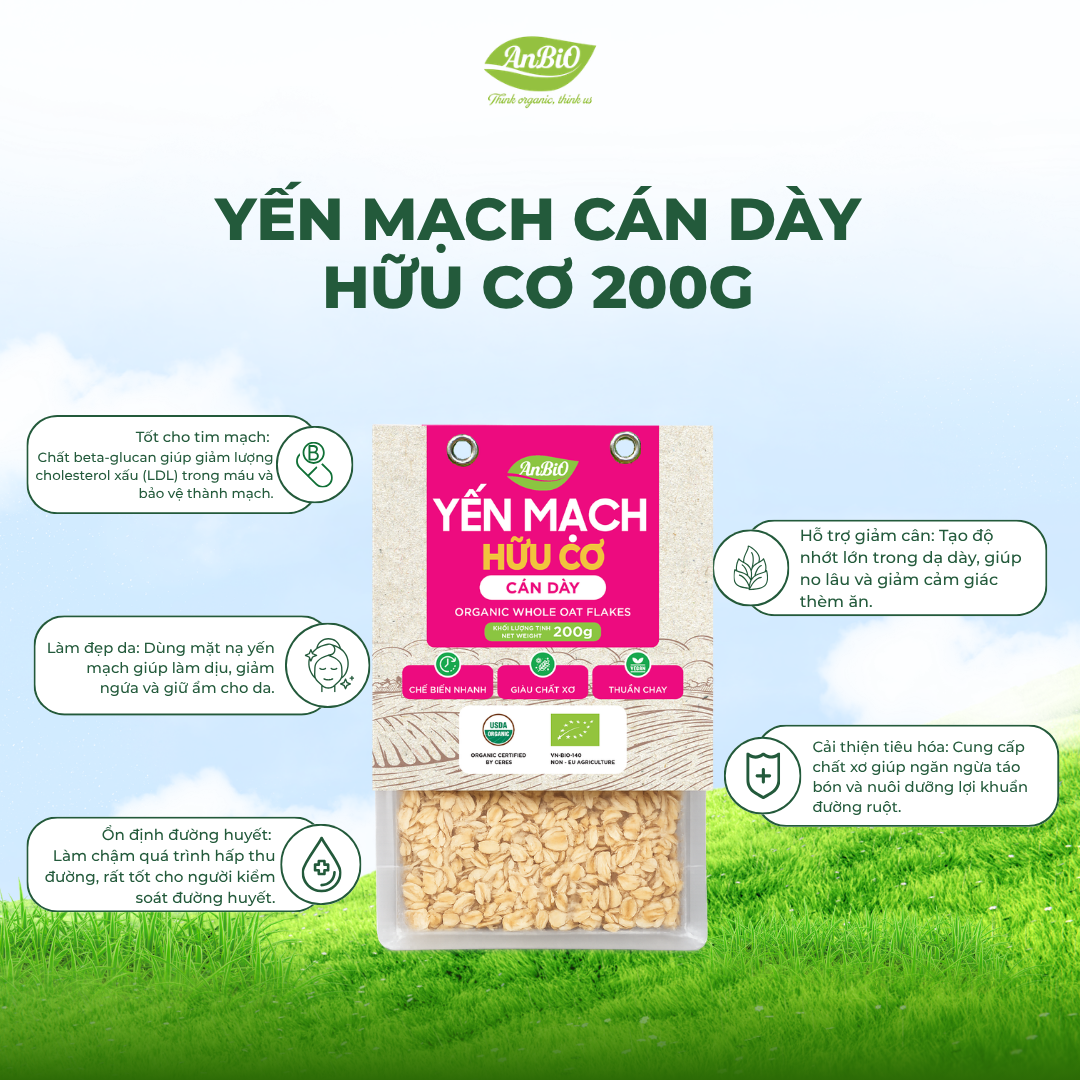 Yến mạch cán dày hữu cơ AnBiO 200g