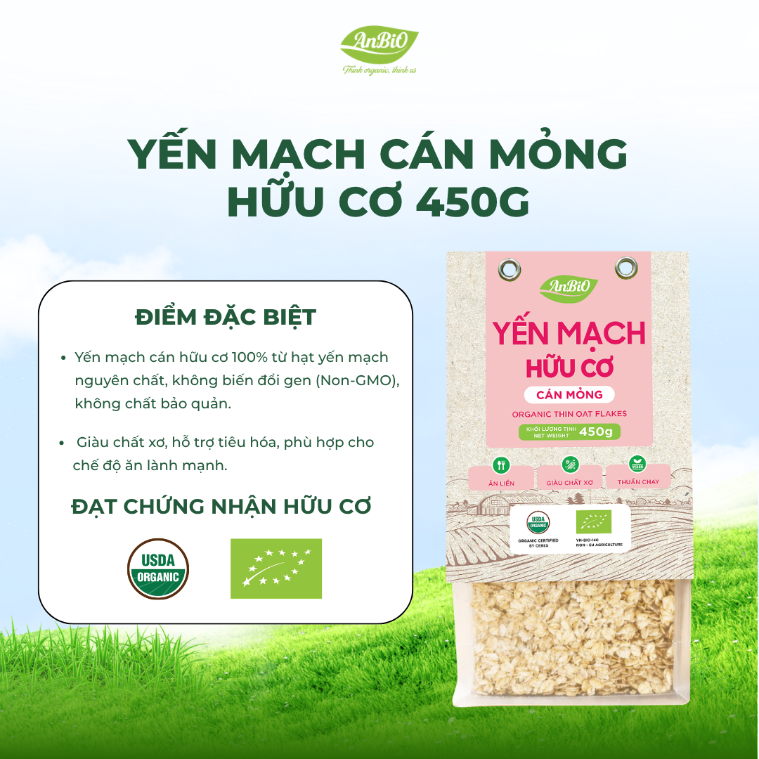 Yến mạch cán mỏng hữu cơ AnBiO 450g