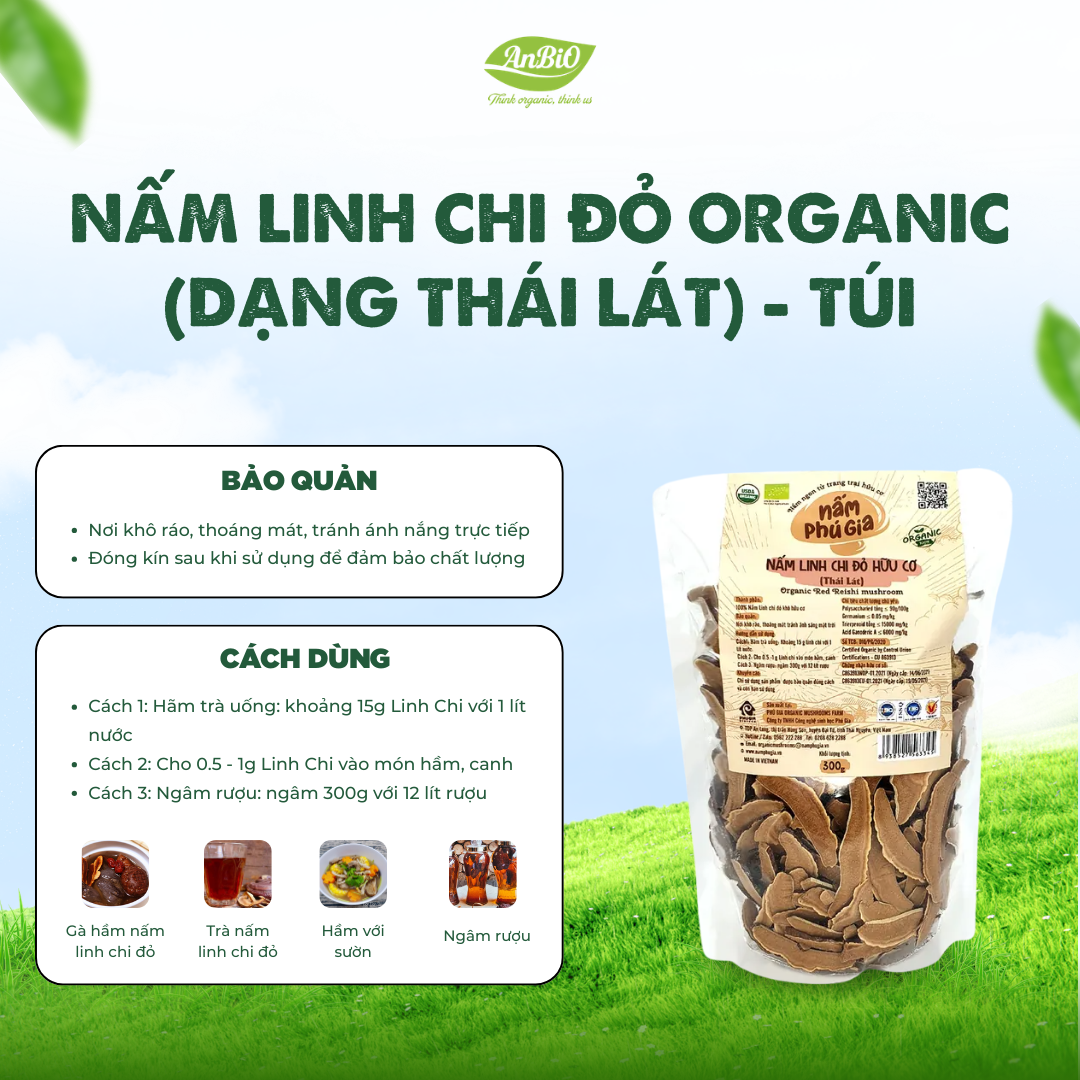Nấm linh chi đỏ Organic thái lát (túi)