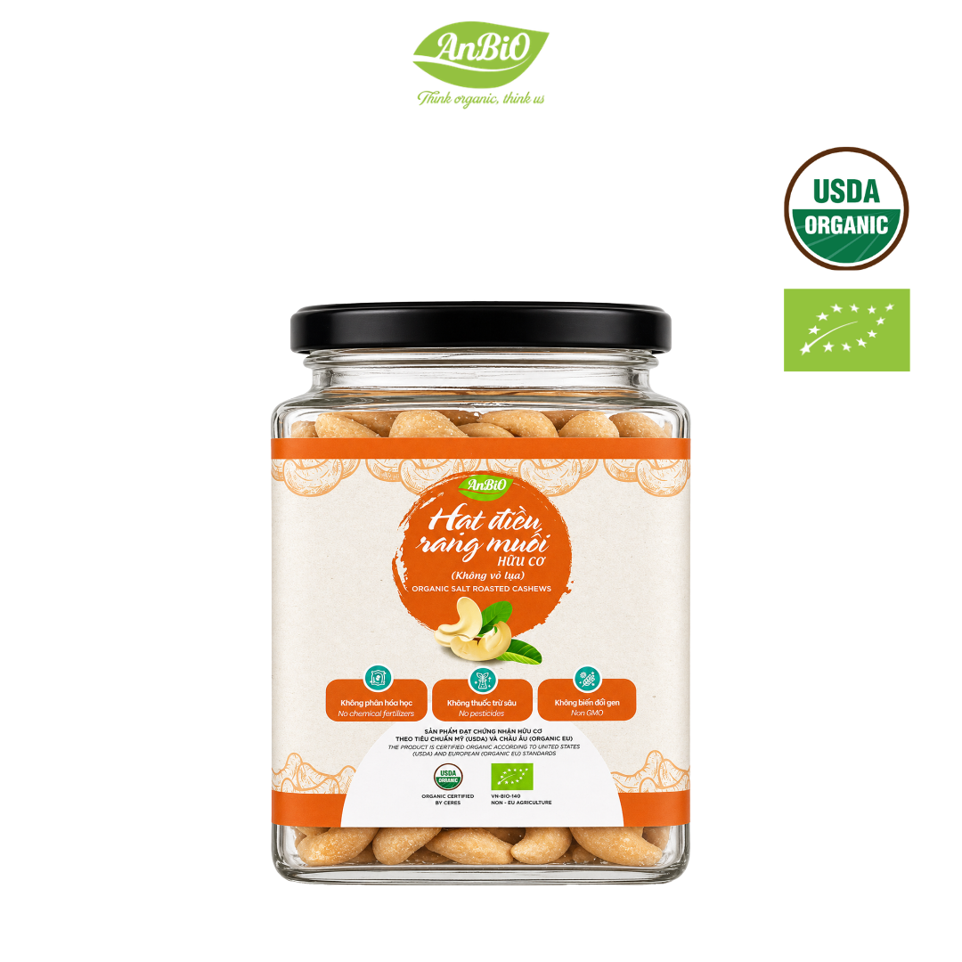 Điều rang muối hữu cơ không vỏ 200g (Lọ thủy tinh) (lọ)