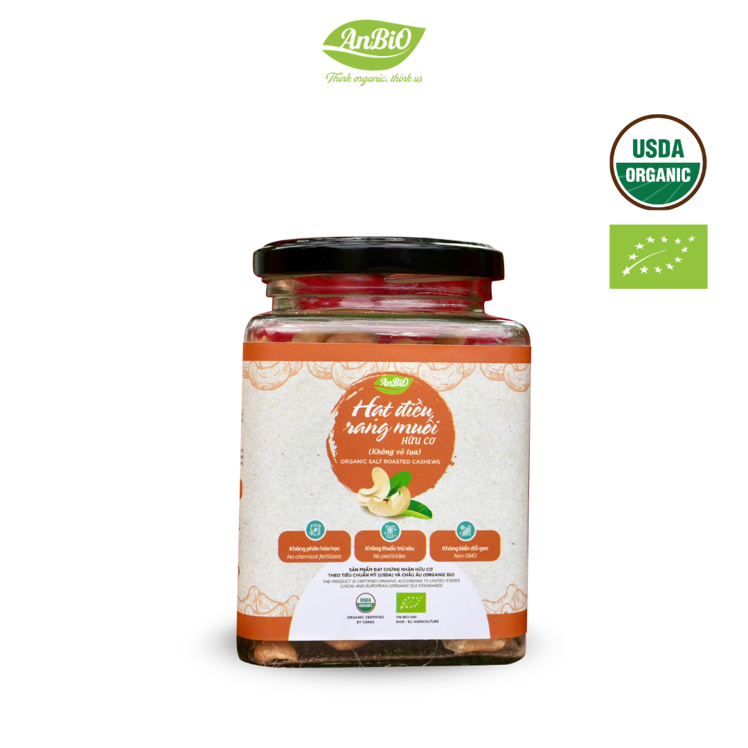 Điều rang muối hữu cơ không vỏ 200g (Lọ thủy tinh) (lọ)