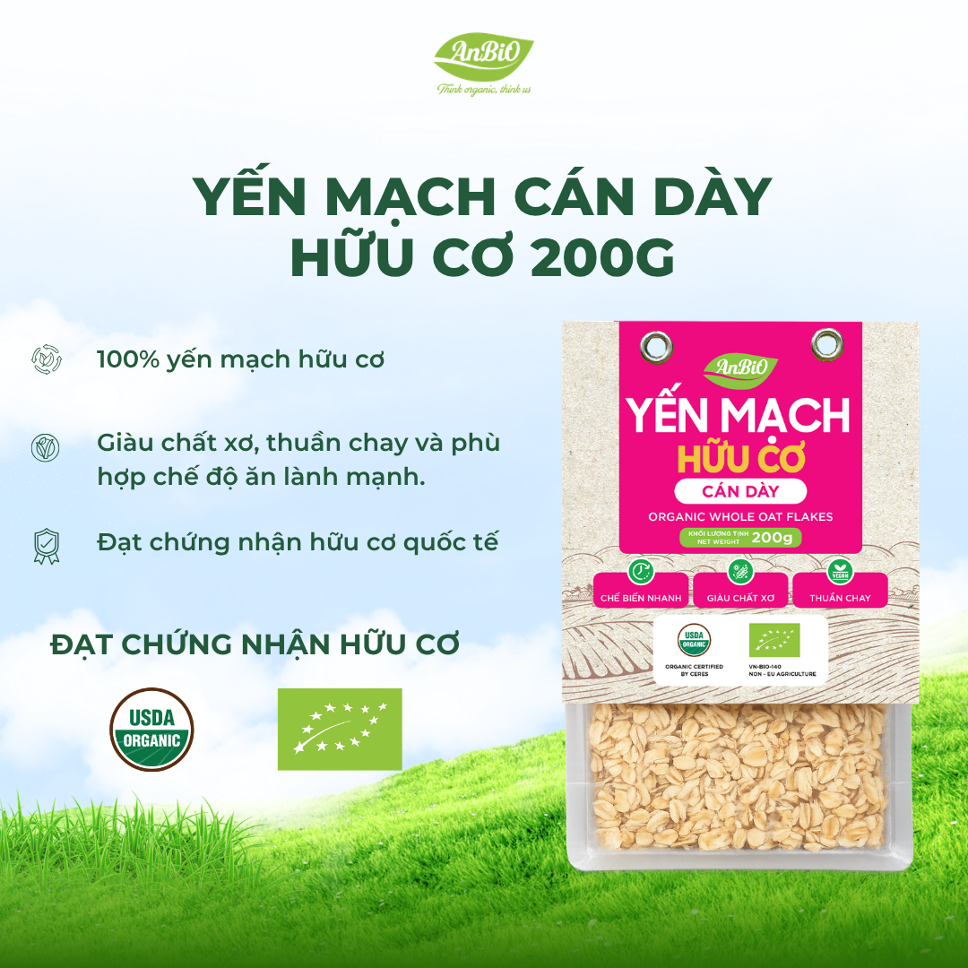 Yến mạch cán dày hữu cơ AnBiO 200g