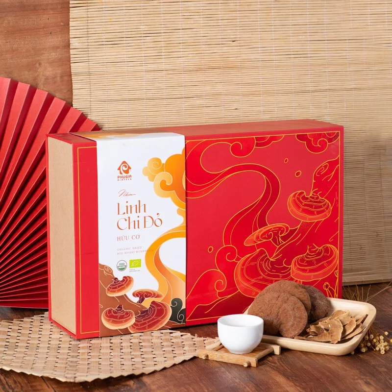Hộp quà tặng Nấm linh chi đỏ 500g (nguyên chiếc/thái lát)