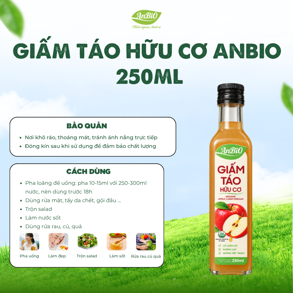 Giấm táo hữu cơ Anbio 250ml