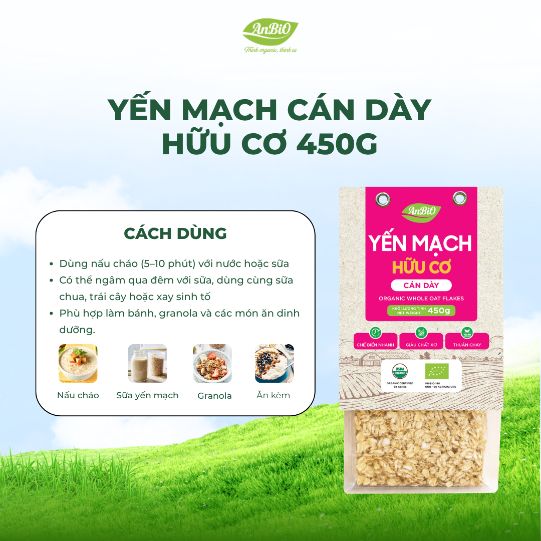 Yến mạch cán dày hữu cơ AnBiO 450g