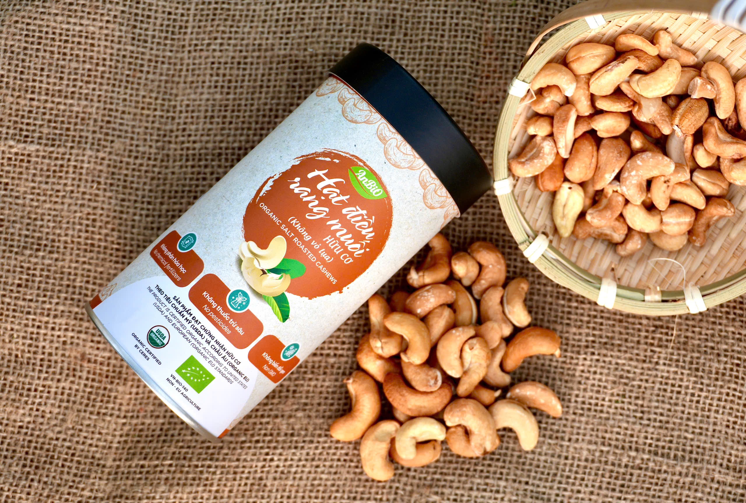 Hạt điều rang muối không vỏ Anbio - 200g (Hộp tròn)