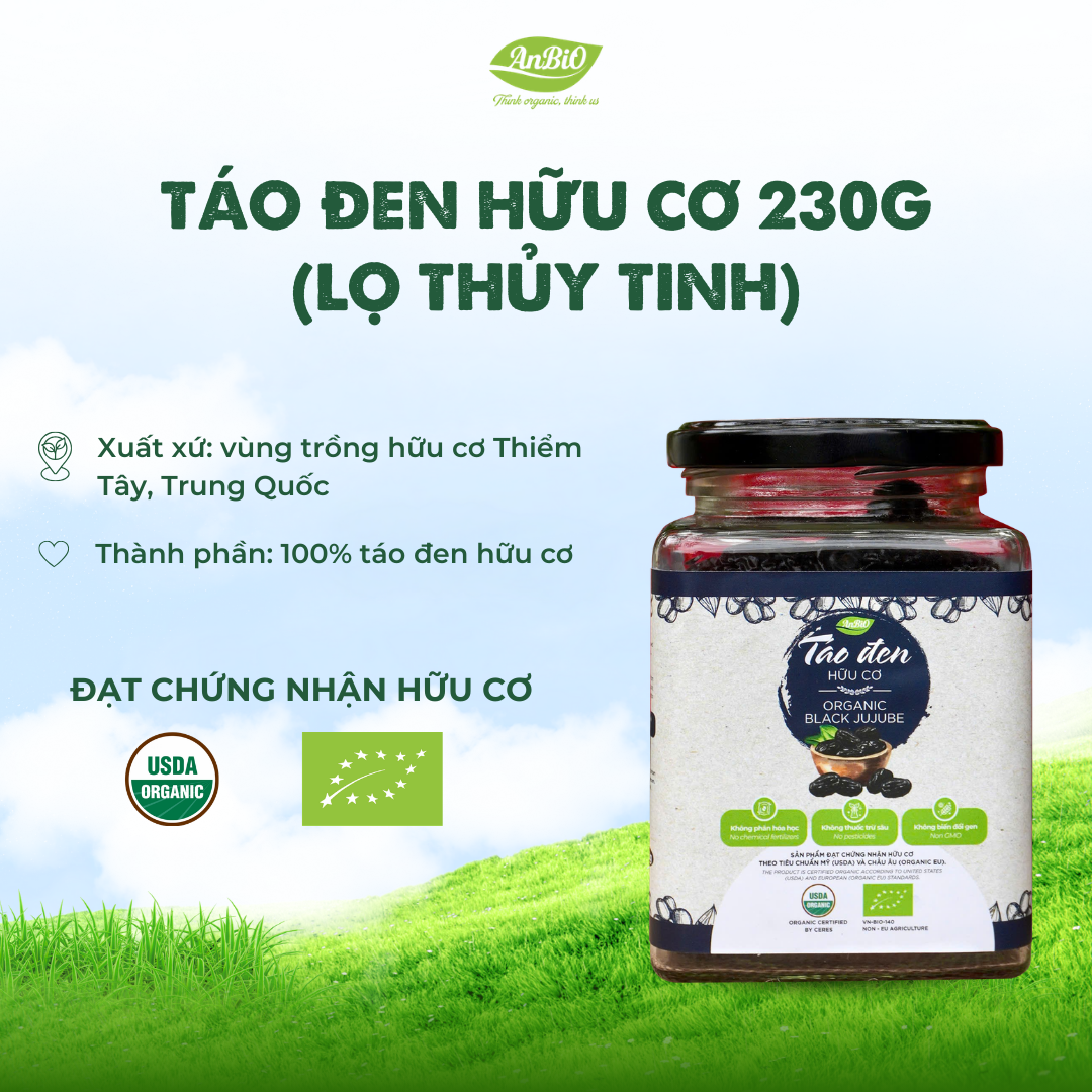 Táo đen hữu cơ 230g (Lọ thủy tinh) (lọ)