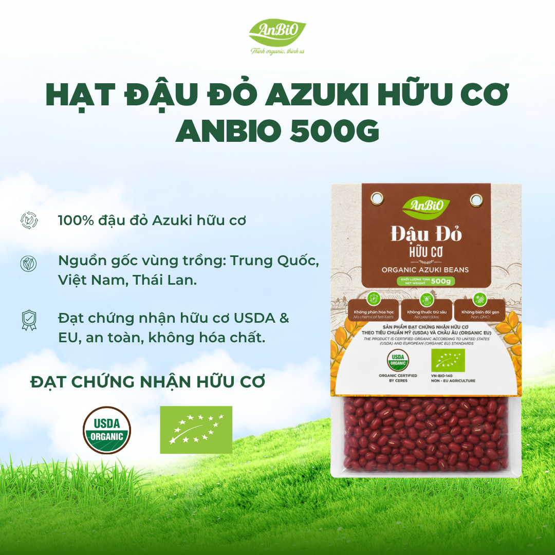 Đậu đỏ azuki hữu cơ Anbio 500g