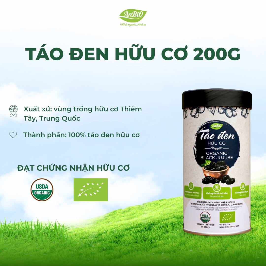 Táo đen hữu cơ Anbio - 200g (Hộp tròn)