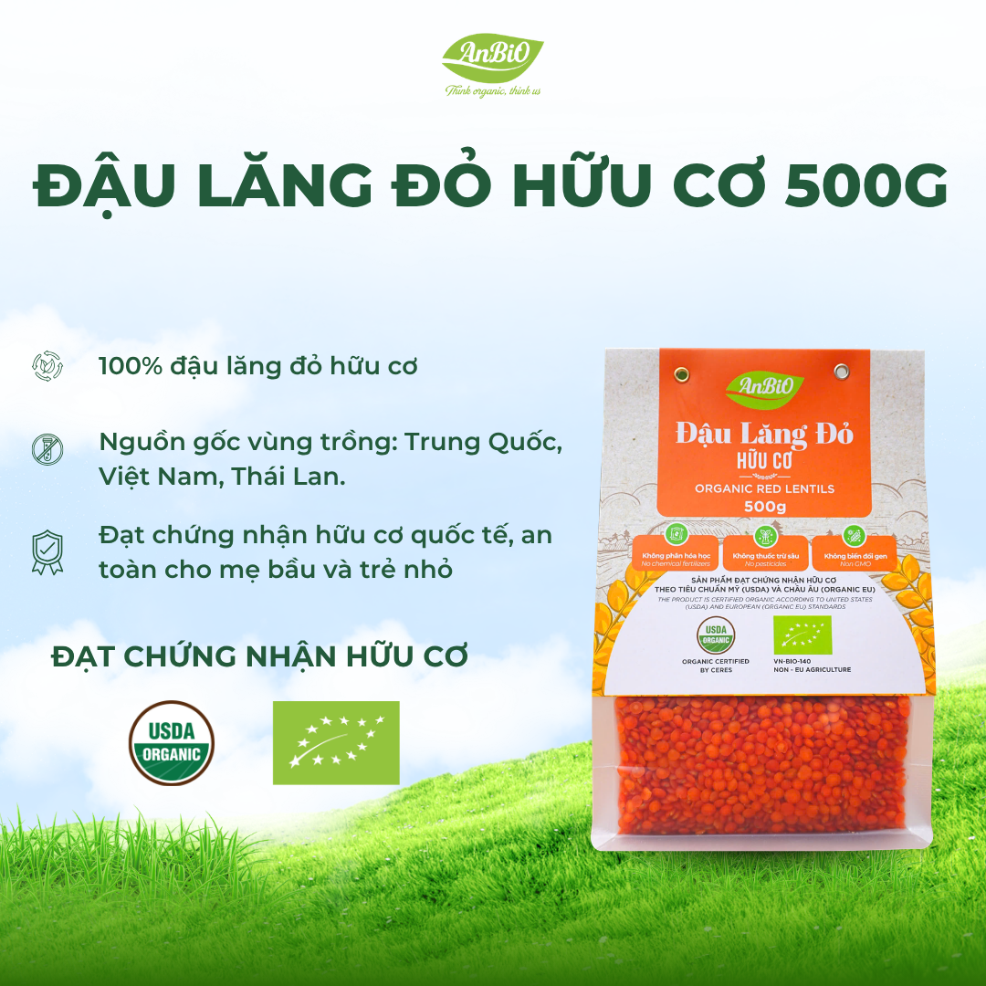 Đậu lăng đỏ hữu cơ 500g