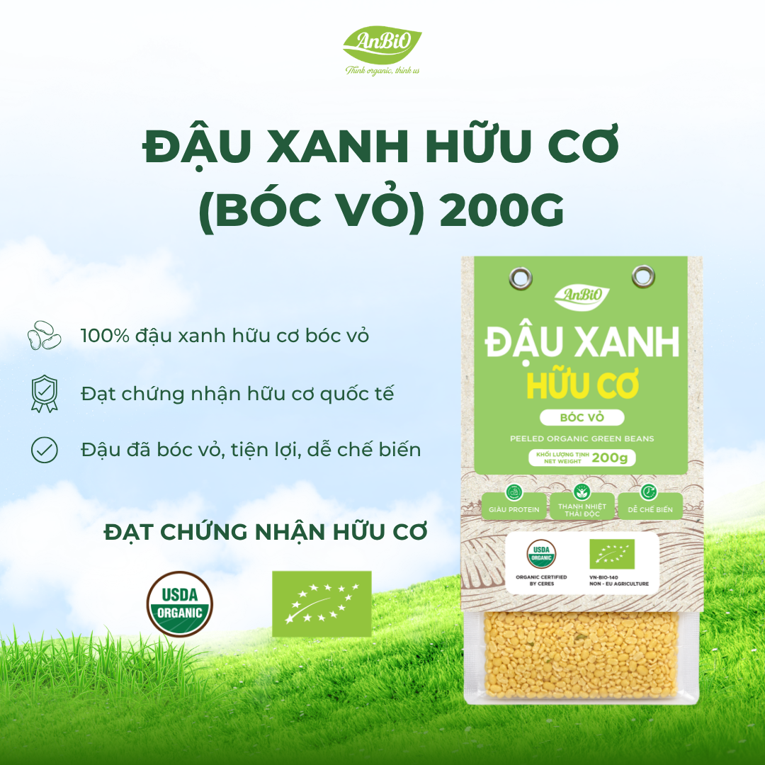 Đậu xanh hữu cơ AnBiO 200g (bóc vỏ)