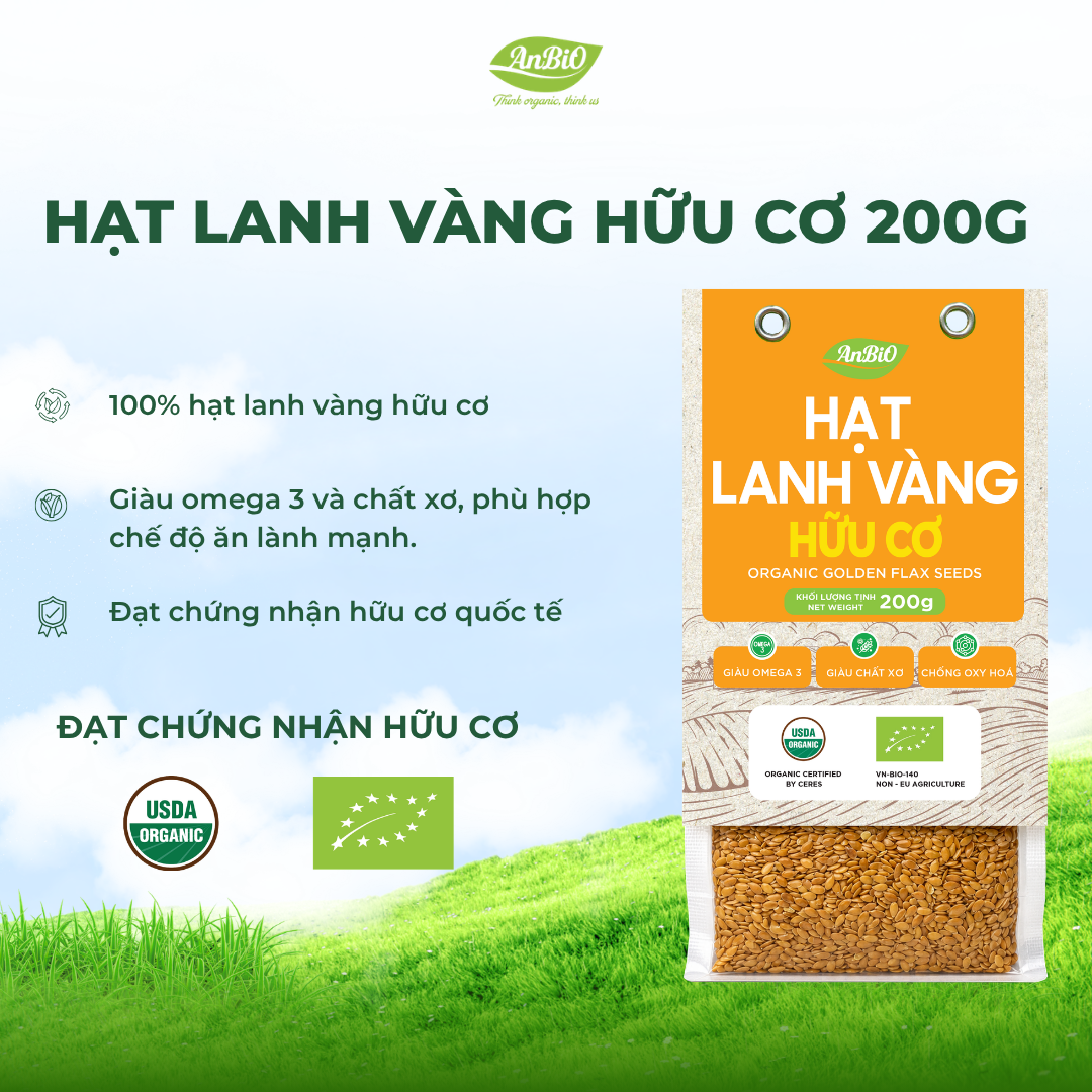 Hạt lanh vàng hữu cơ Anbio 200g (Gói)
