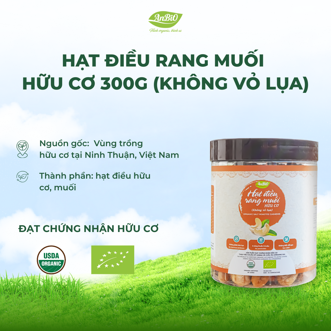 Hạt điều rang muối hữu cơ - không vỏ lụa 300gr
