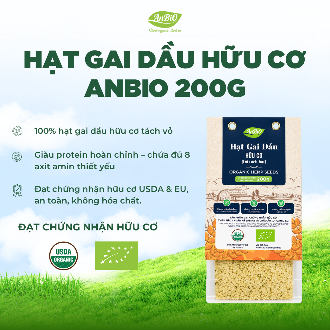 Hạt gai dầu hữu cơ đã tách vỏ Anbio 200g