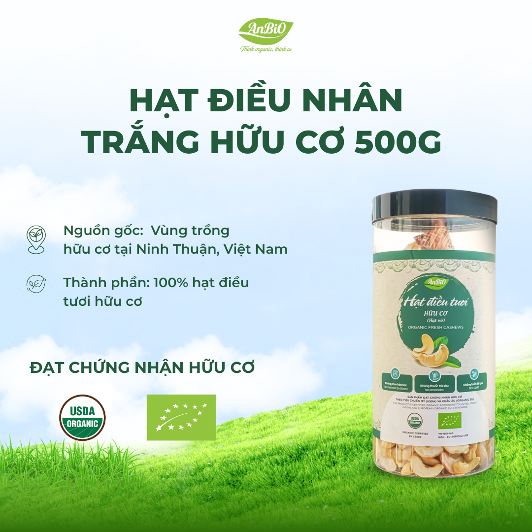 Hạt điều nhân trắng hữu cơ WS hạt vỡ 500g